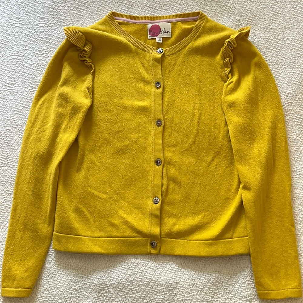 Mini Boden Mustard Cardigan with Ruffles Detail